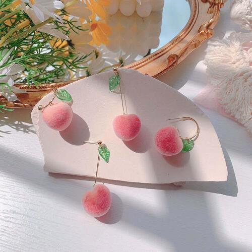2021 New Japanese Summer Suede Pink Cute Peach Long Earrings for Women Fruit Earring Party Jewelry aesthetic Accessories Gifts