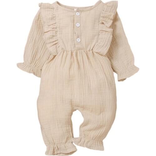 Infant Baby Boy Girl Long Sleeve Solid Rompers Bodysuits Cotton Jumpsuit