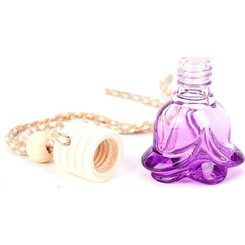Air Freshener Essential Oil Hanging Glass Empty Bottle Car Perfume Bottle Car-styling Flower Shape Auto Ornament Perfume Pendant
