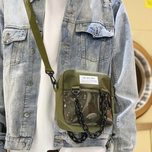 Men Casual Messenger Flap Bag Transparent PVC Small Briefcase Canvas Shoulder Bags Chains For men Business Travel Crossbody Bag