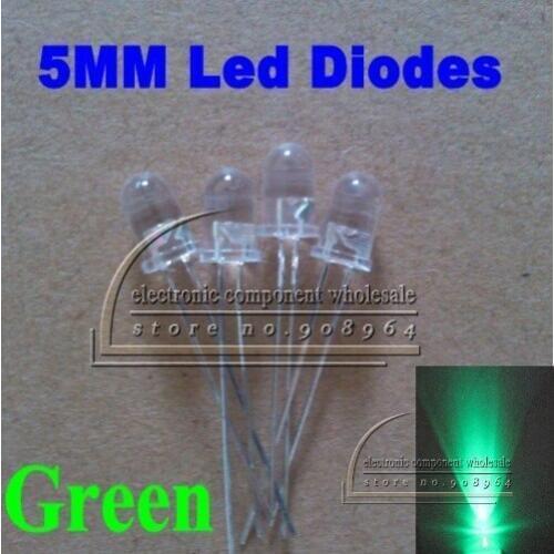 RHECCOW 1000pcs/lot 5MM Round Ultra Bright Green Led Diodes 2000-3000mcd 3.2-3.4v Water Clear Led
