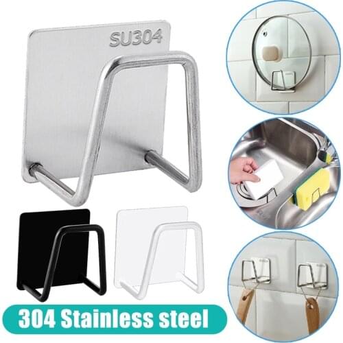 Self Adhesive Sponge Sink Shelf Stainless Steel Bathroom Shelves Punch Free Storage Hook Rust Proof Waterproof Rack Organizer