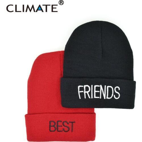 CLIMATE Best Friends Beanie Hat Men Women Winter Warm Knit Skullies Ladybro Compadre Black Red Hat Beanie For Adult Women Youth