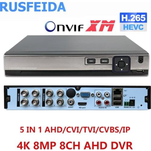 RUSFEIDA 4K 8MP 8CH H.265 Face Detection 5 in 1 AHD DVR Digital Video Recorder ONVIF XMeye HDMI CCTV System for Analog IP Camera
