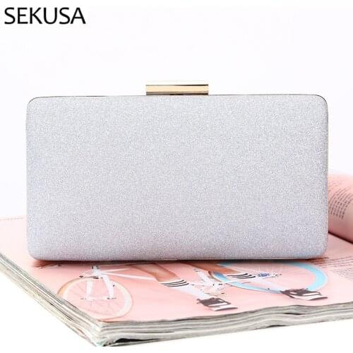 Womens Evening Clutch Bag Sequin Silver Gold Clutch Purse Wedding Party Handbag Luxury Women Bag with Two Chains bolso
