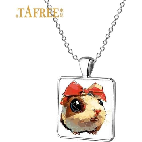 TAFREE Animal Lovers Souvenir Pendant Necklace Lovely Animal Cat Square Pendant Necklace Valentines Day present jewelry TB143