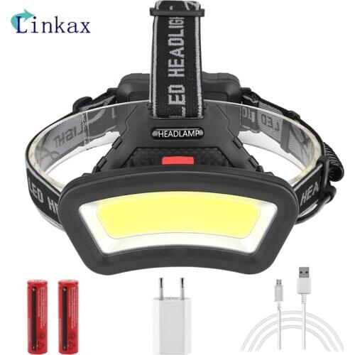 LED Headlamp USB Rechargeable Headlight COB Head Light with Built-in Battery Head Lamp 4 modes 2*18650 Battery