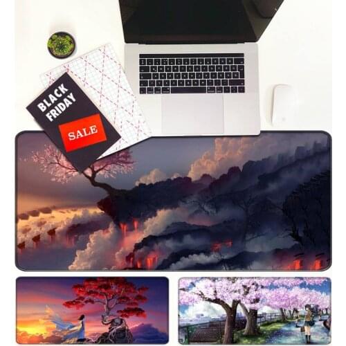 Cherry Blossoms Beautiful Anime Mouse Mat Big Computer Gaming Mousepad Anti-slip Natural Rubber with Locking Edge Mouse Mat