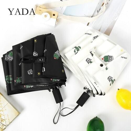 YADA 2020 Lovely Icon Cactus Pattern 3-Folding Umbrella Women UV Rainproof Umbrella Parasol Rain Sun Light Umbrellas YD200191