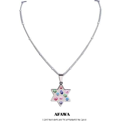 Judaism Hexagram Stainless Steel Islam Colorful Turkey Eye Pendant Necklace Silver Color Muslim Necklaces Jewelry N5230S01