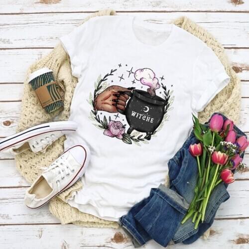 Women Graphic T-shirt Witch Coffee Cartoon Fashion Summer T-shirt Tops Women Harajuku T-shirt Clothes Women