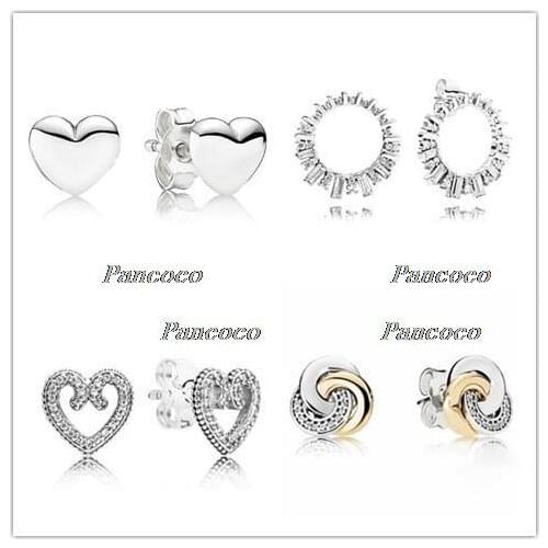 925 Sterling Silver Earring Women Simple Hearts Shape Silver Stud Earrings For Women Wedding Gift Pandora Jewelry