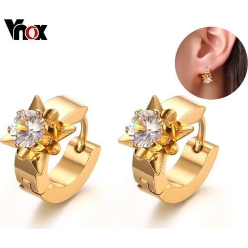 Vnox CZ Stud Earrings for Women Gold Color Stainless Steel brincos earings fashion jewelry
