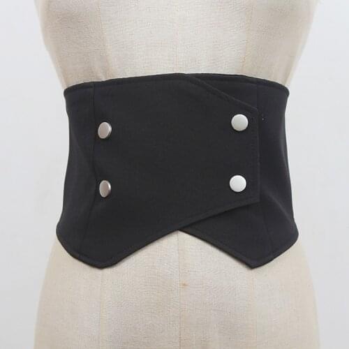 Black Back Elastic Irregular Button Wide Belt Personality New Fashion Tide All-match Belts for Women Spring Autumn 2021 Apparel