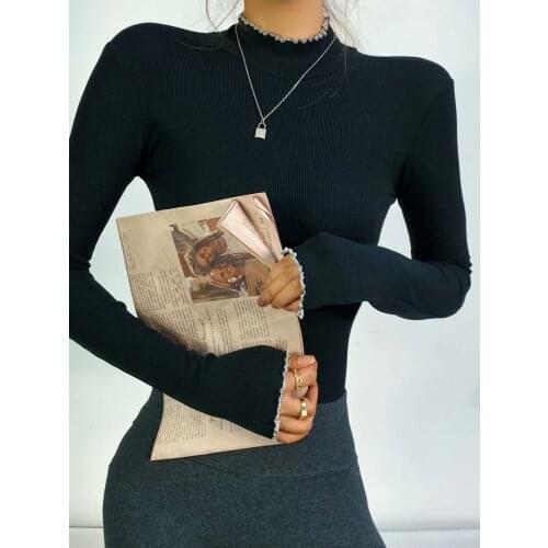 Thin half-high collar hit color jumpsuit women spring and autumn tight-fitting stretch long-sleeved T-shirt base