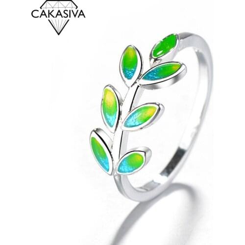 Womens Vintage Simple 925 Silver Olive Branch Opening Leaf Gutta Percha Ring Gift Jewelry Ring Wholesale