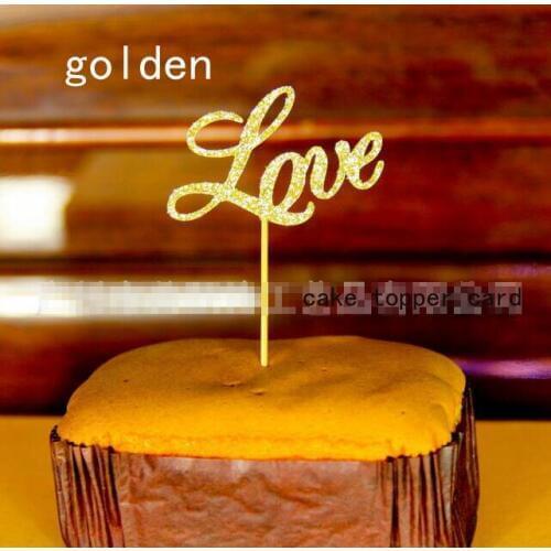 Golden Love cake toppers paper cards banner for Cupcake Wrapper Baking Cup wedding birthday tea party decoration