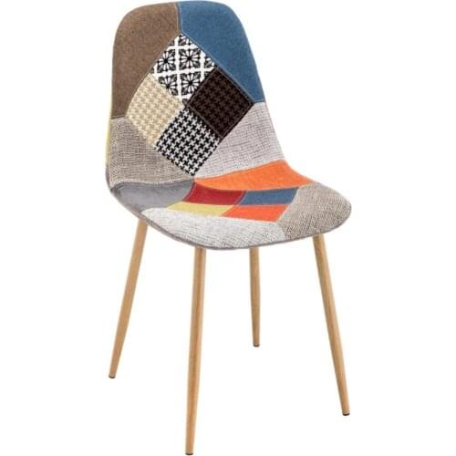 1 PCS Dining Chair Mid-Century Modern Upholstered Textile Multicolor Fabric Patchwork Chair with Wooden Legs for Kitchen Room