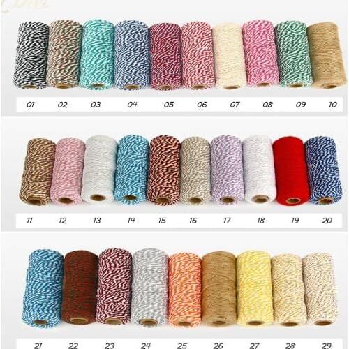 2mm 100 meters/roll 2 ply cotton bakers twine string cord colorful stripe line for wedding party gift craft package supplies