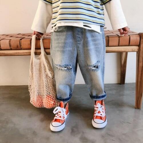 2021 Spring Fashion Baby Girls Jeans Children Clothes Kids Denim Pants Trousers Baby Ripped Jeans Girls Casual Broken Hole Pants