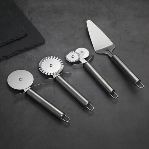 4 Patterns Stainless Steel Pizza Cutter Double Roller Pizza Knife Cutter Pastry Pasta Dough Crimper Kitchen Pizza Tools