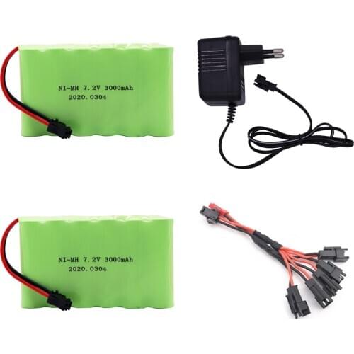 7.2V 3000mAh Battery with Charger cable SM Plug For RC Cars Robots Tanks Gun Boat 7.2v NiMH Battery Aa Pack toys accessories