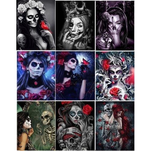 Gothic art 5D DIY Diamond Painting Sexy Skulls Woman,roses Cross Stitch Mosaic Diamond Painting Rhinestones Full Square/round