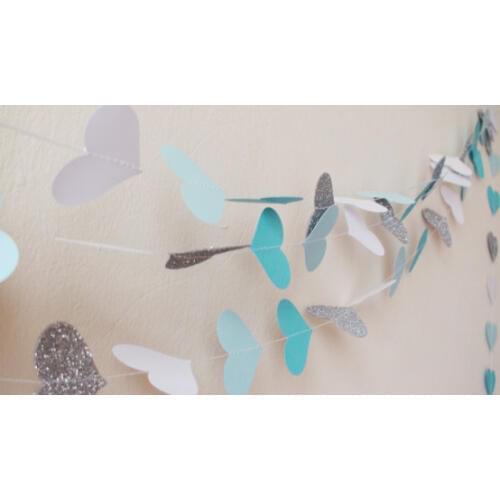 White Blue Silver glitter heart 10ft banners , Something Blue , Blue Wedding garland, Boys birthday party, baby shower decor