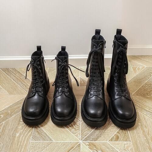 Genuine Leather Boots Women Autumn Winter Warm Casual Basic Shoes Lace Up Ankle Boots Shoes Woman Concise Round Toe Boots