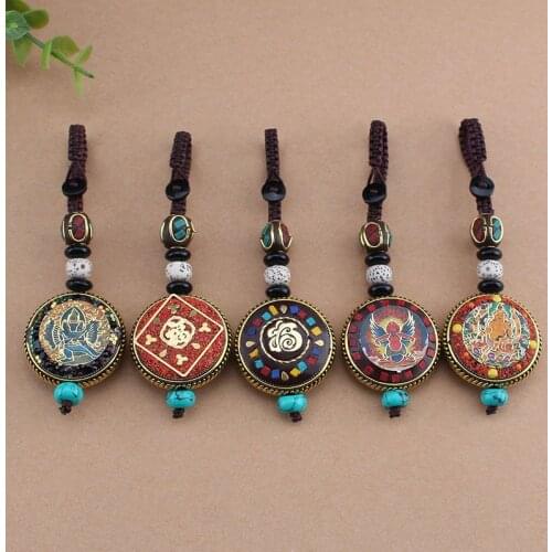 Ethnic Handmade Nepal Peace Brand Key Chain, Car Key Pendant God of Wealth, High-end Gifts Creative Pack Jewelry Men and Women