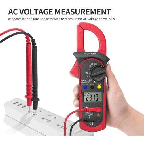 ST201 AC DC Digital Clamp Meter Multimeter True RMS Capacitance NCV Ohm Hz Tester DC AC Current Voltage Ampere Ammeter