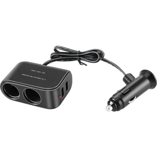 2 Way Car Cigarette Lighter +LED Light Switch Auto Socket Splitter Charger USB 12V/24V vehicle lighter adapter
