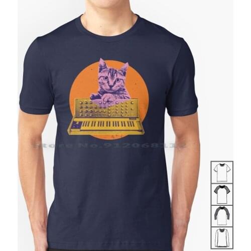 Retro Cat Playing On Synth T Shirt 100% Cotton Cool Retro Cat Cats Music Electronic Synth Synthesizer Musician Techno Dj Analog