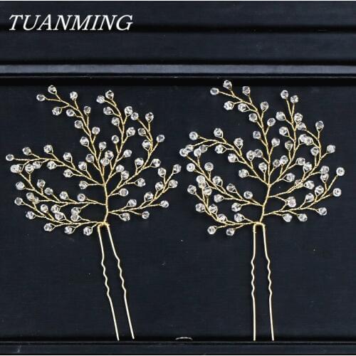 Rhinestone Hair Pins Golden Hair Ornaments Bride Hairpins Wedding Headdress Accessories Fashion Jewelry Womens Accessories