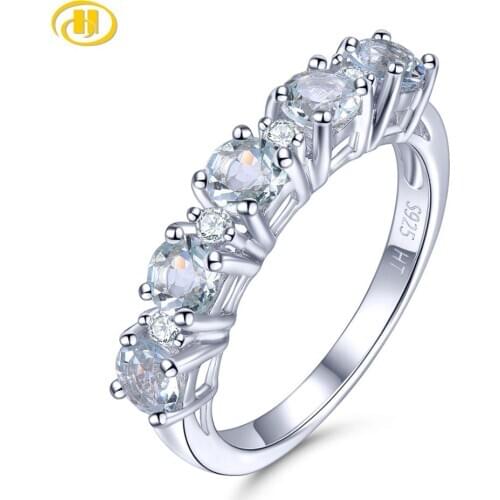 Hutang Natural Aquamarine 1.3 Carats Natural Gemstone Womens 925 Ring Colorful Ring Style Classic Simple Design Classic