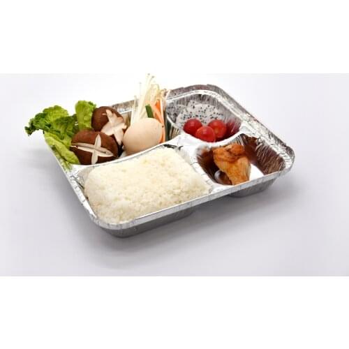 Enlarged Aluminum Foil Fast Food Box Disposable Take Away Package Tin Foil Box Four Grid Plate Lunch Box Barbecue Container