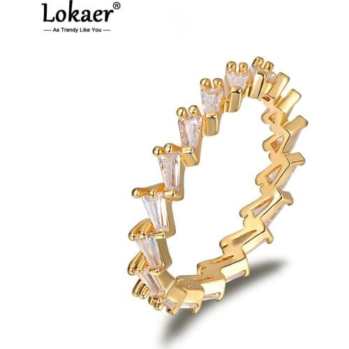 Lokaer Channel Trapezoid AAA Cubic Zirconia Wedding Rings For Women Trendy Gold Color Copper Ring Jewelry Bijoux Femme LR17172