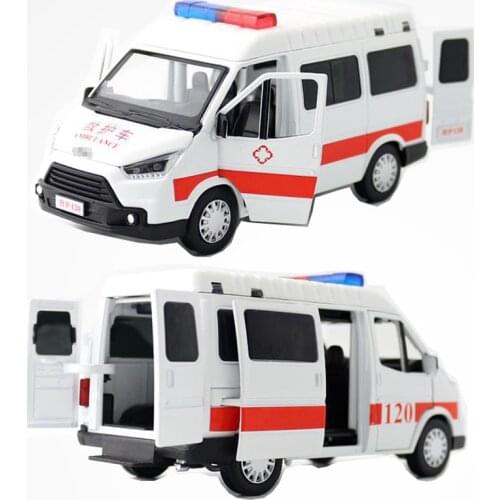 Ambulancia Toy Alloy Car Model 1:32 Ambulance Emergency Toy Car Van With Sound And Light Slide Open Door Kids Toys For Children