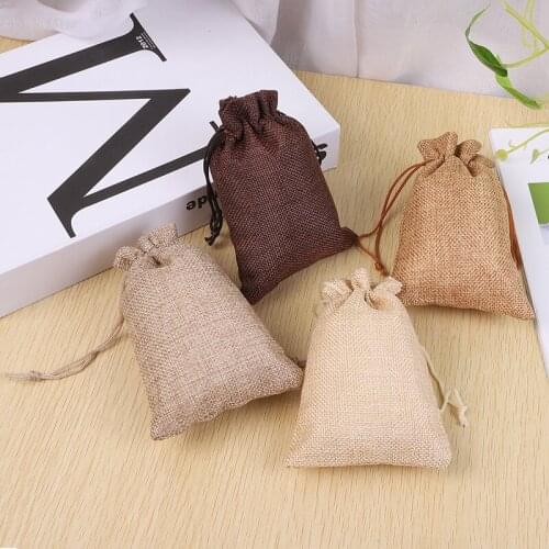 Wholesale 50pcs Custom Jute Bag And Linen Cotton Bag Storage Bag Candy Jewelry Packing Small Bag 13cm*18cm Dark Red Color