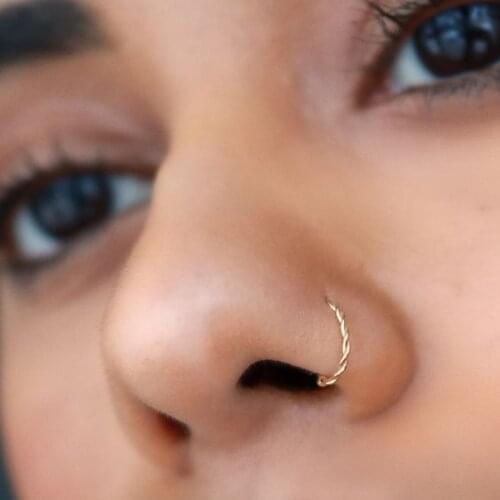 Fashion Retro Round Beads Gold Color Nose Ring For Women Nostril Hoop Body Piercing Jewelry