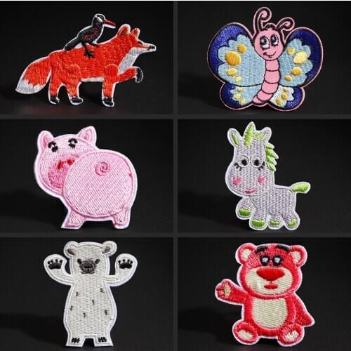 Cartoon butterfly pig horse bear fox animal embroidery patches boy girl bags T-shirt coats cowboy Applique badge