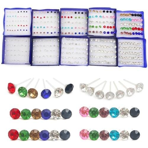 20 pairs/set 2.5/3/4/5/6 Mix color Simple Crystal Stud Earrings Colorful Acrylic Fashion Earring Sets For Women Jewelry Bijoux