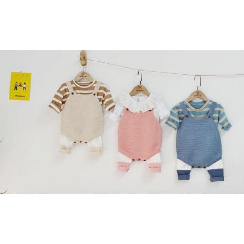 New Arrival Baby Girls and Boys Solid Color Sling Knit Romper