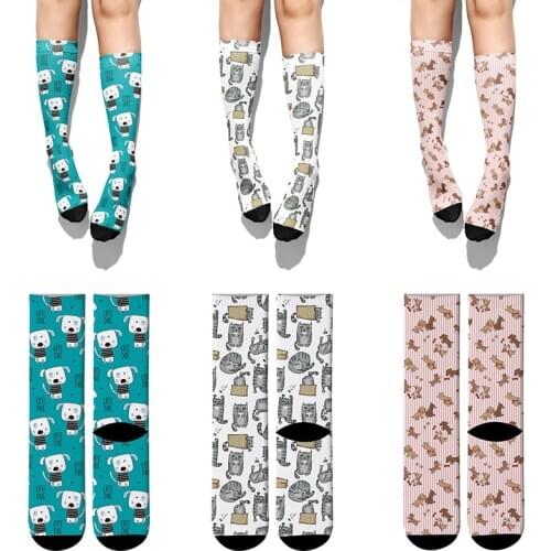 New Fashion Harajuku 3D Printed Cat Cotton Socks For Women Animal Dog Pttern Kawaii Female Socks Colourful Novelty Cute Socks