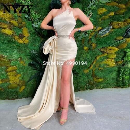 NYZY E305 Chic Satin High Slit Celebrity Party Dresses Women Evening Elegant Robe Soiree vestidos de gala