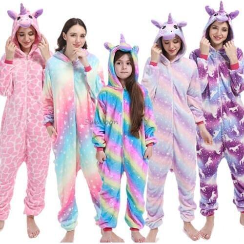 Kigurumi Rainbow Star Unicorn Pajamas Animal Onesie for Children Girls Boys Sleepwear Winter Kids Panda unicornio Pyjamas