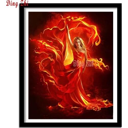 Full Square Round Diamond Painting Fire God Woman Cross Stitch Kit Diamond Embroidery Sale Mosaic Red Skirt Beauty Home Decor