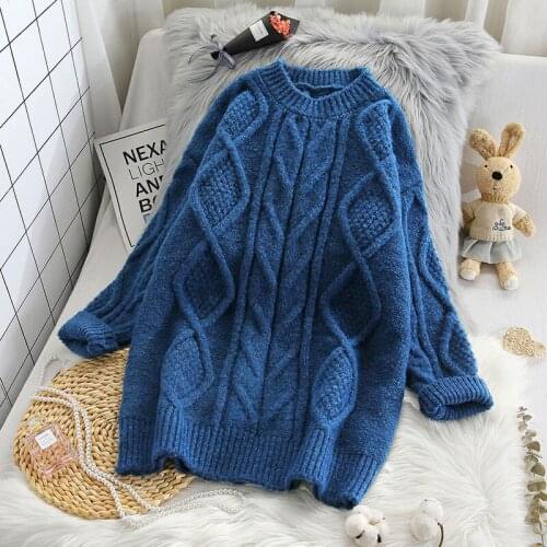 Casual All Match Knitted Women Sweater And Pullovers Thicken Warm Solid Long-Sleeved Female Pulls Tops