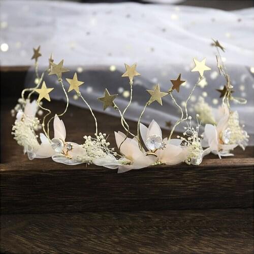 Star dry flower hairbands hairpins earrings sets Bridal natural headdress wedding hair accessories pink
