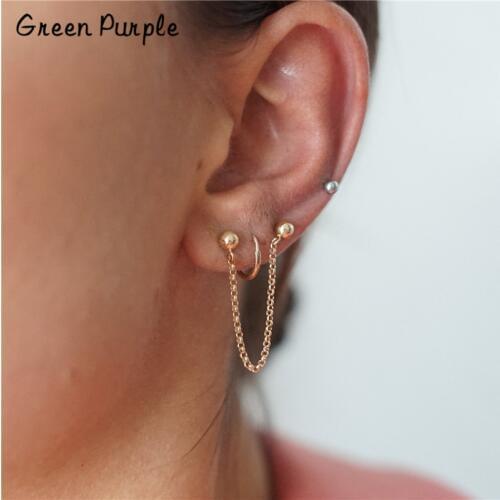 Double Hole Piercing Earrings Gold Wrap Earrings Handmade Gold Chain Korean Jewelry Brincos Minimalism Earrings Women